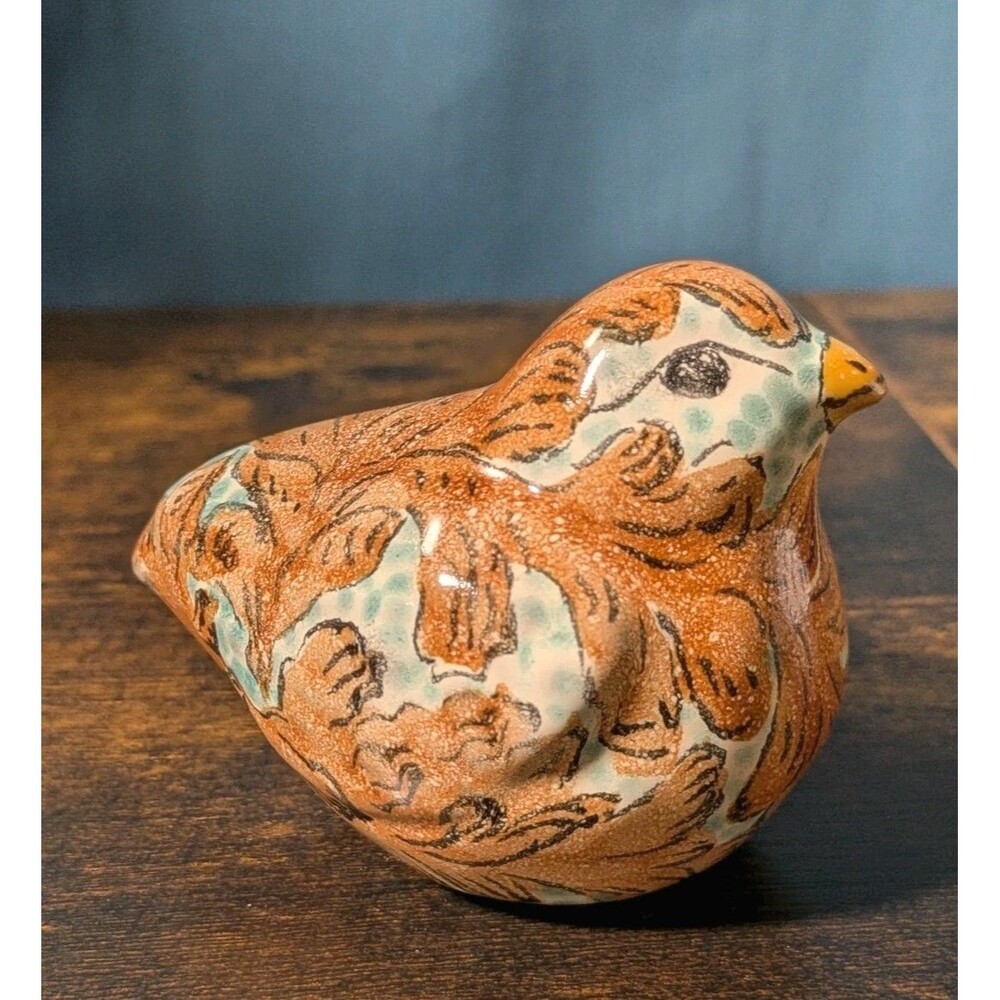 Signed Mayolica Rosa GTO Mexico Pottery Bird Figurine Blue Orange